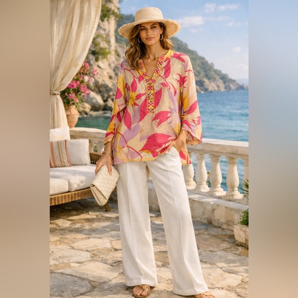 EMILIO PUCCI 2000's Y2K Vintage 70’s Floral Print Tunic 🌸 Size 4 - Picture 2 of 10